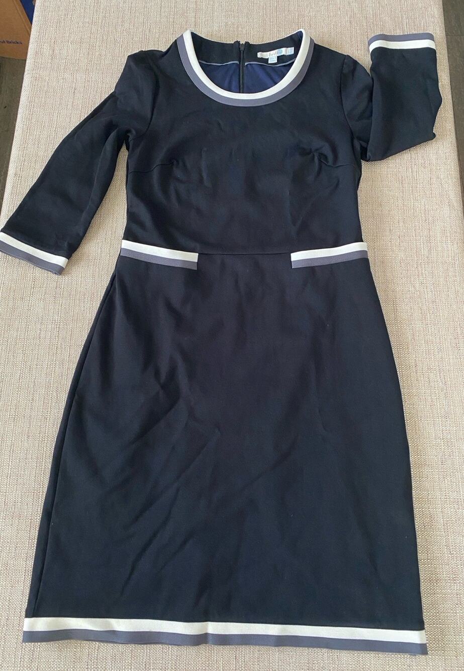 Boden Gloria Ponte Knit Dress Black Gray White Trim Retro Size 8L
